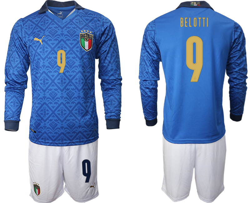 Men 2021 European Cup Italy home Long sleeve #9 soccer jerseys